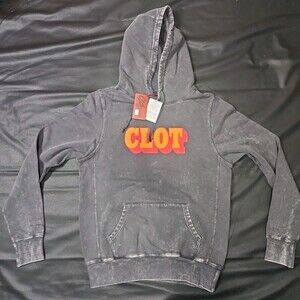 NWT ~ CLOT Shadow Logo Hoodie Black Faded Dye Size Medium